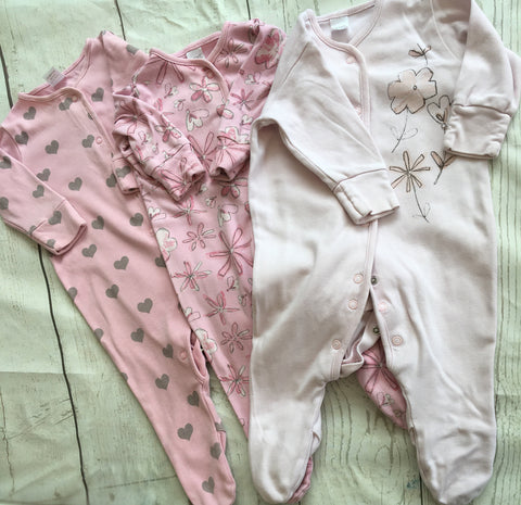 3-6 Months Sleepsuits x 3