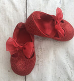 EUR 18-19  Red Glitter Hard Sole Shoes Unworn