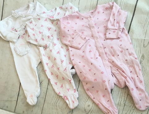 0-3 Months Sleepsuits x 3