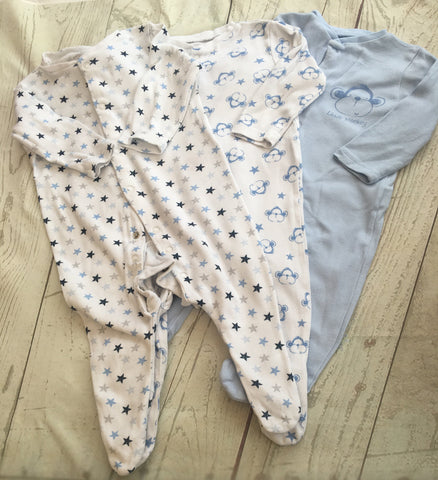 3-6 Months Sleepsuits x3