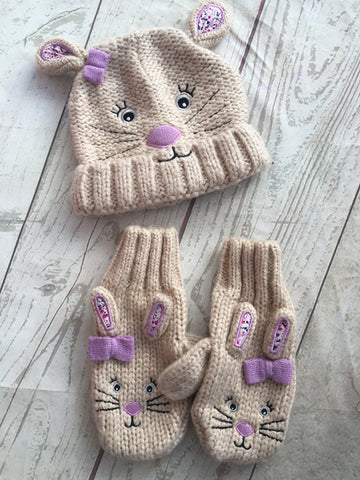 Child's Medium Rabbit Hat & Mittens  Unworn