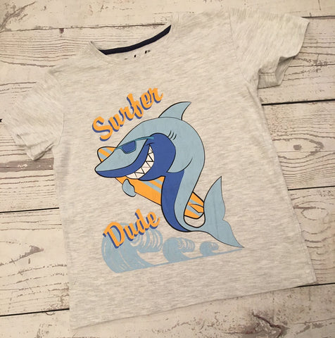 6-7 years grey surfer/ shark boys short sleeve tshirt