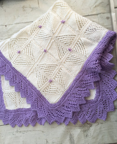 Purple & White Crochet Recieving Blanket