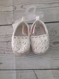 Size 0 white crochet canvas espadrilles
